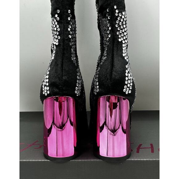 Betsey Johnson Naomi Black Silver Rhinestone Knee High Boots 6.5 New In Box - Picture 5 of 7